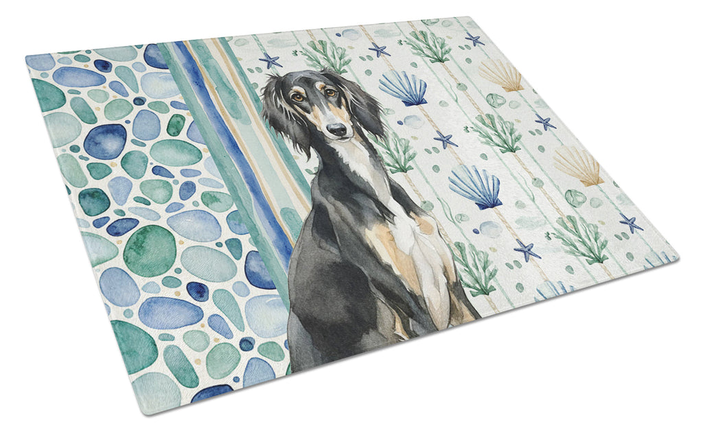 Black and Tan Saluki Coastal Sea Glass Cutting Board Tempered Glass Kitchen Cutting Surface, Heat Resistant Chopping, Non-Slip Feet, Food Prep & Serving