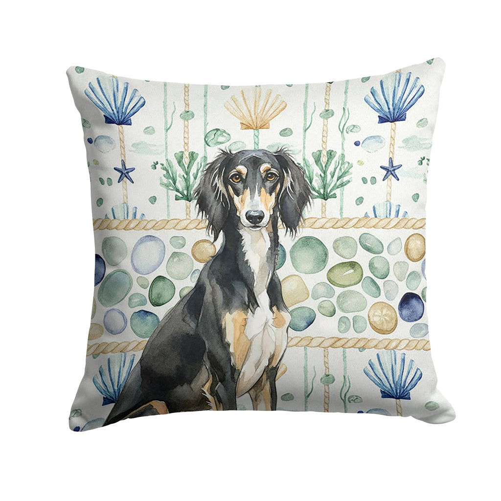 Black and Tan Saluki Coastal Sea Glass Decorative Throw Pillow 18x18 Indoor Outdoor Accent Cushion, Fabric Cover with Insert for Sofa, Bed, Porch & Living Room