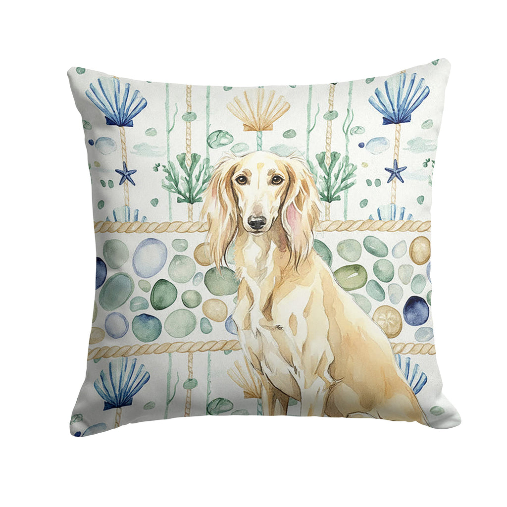 Cream Saluki Coastal Sea Glass Decorative Throw Pillow 18x18 Indoor Outdoor Accent Cushion, Fabric Cover with Insert for Sofa, Bed, Porch & Living Room