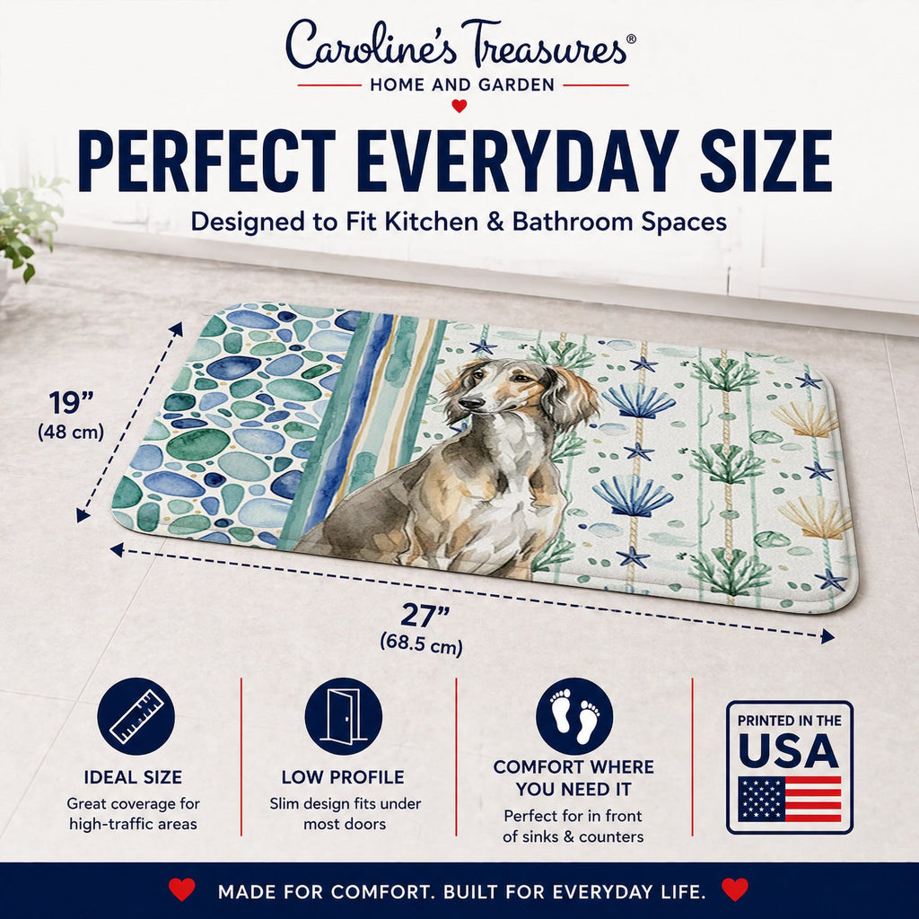 Grizzle Saluki Coastal Sea Glass Memory Foam Kitchen Mat Machine Washable Anti-Fatigue Cushion Comfort Bath or Kitchen Rug