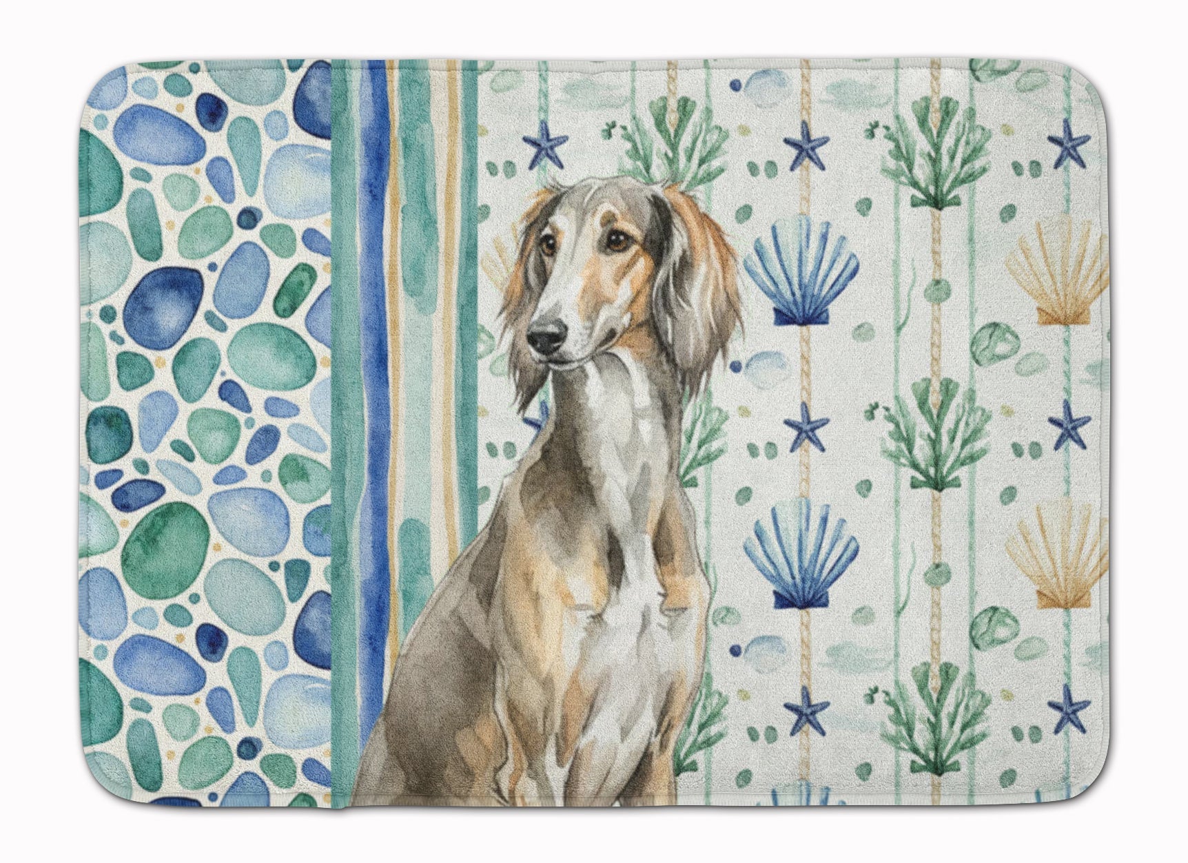 Grizzle Saluki Coastal Sea Glass Memory Foam Kitchen Mat Machine Washable Anti-Fatigue Cushion Comfort Bath or Kitchen Rug