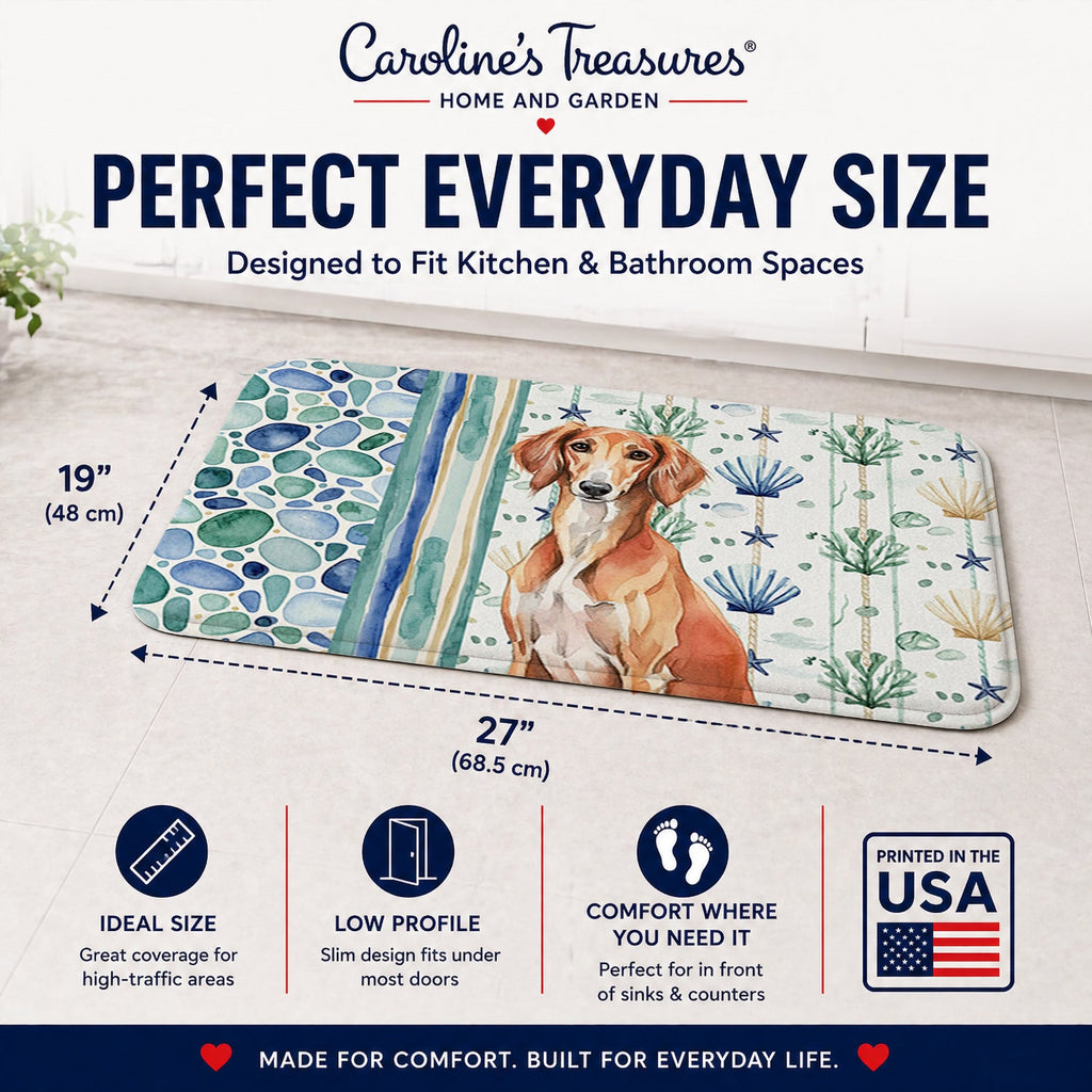 Red Saluki Coastal Sea Glass Memory Foam Kitchen Mat Machine Washable Anti-Fatigue Cushion Comfort Bath or Kitchen Rug