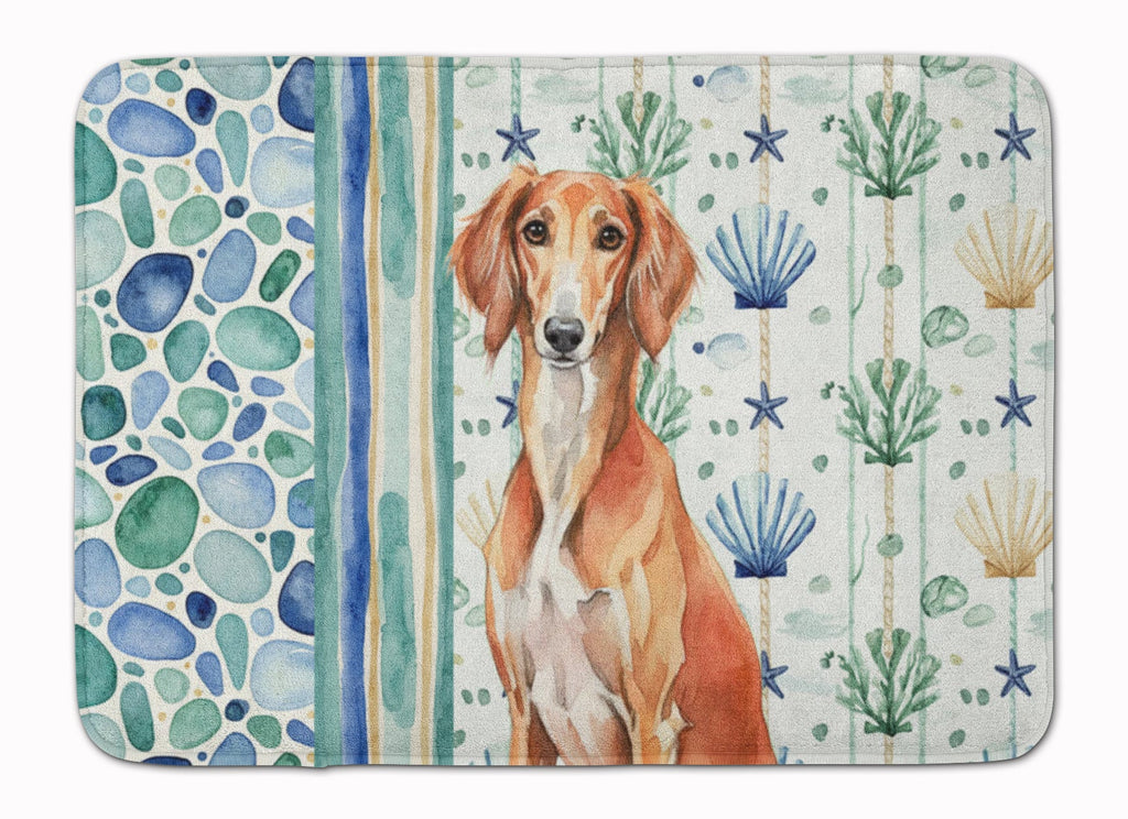 Red Saluki Coastal Sea Glass Memory Foam Kitchen Mat Machine Washable Anti-Fatigue Cushion Comfort Bath or Kitchen Rug