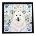Cream Samoyed Coastal Sea Glass Framed Metal Print Bathroom, Kitchen, Office, Home Decor Wall Art Ready to Hang, Square, 8X8