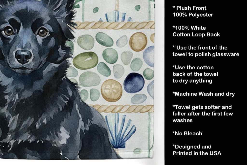 Schipperke Coastal Sea Glass Kitchen Towel Velour Plush Front and Cotton Loop Back Machine Washable