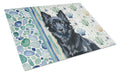 Schipperke Coastal Sea Glass Cutting Board Tempered Glass Kitchen Cutting Surface, Heat Resistant Chopping, Non-Slip Feet, Food Prep & Serving