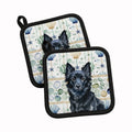 Schipperke Coastal Sea Glass Pot Holder Set of 2 Heat Resistant Quilted Hot Pads 7.5 x 7.5 Inch, Insulated Kitchen Trivets for Cooking & Baking