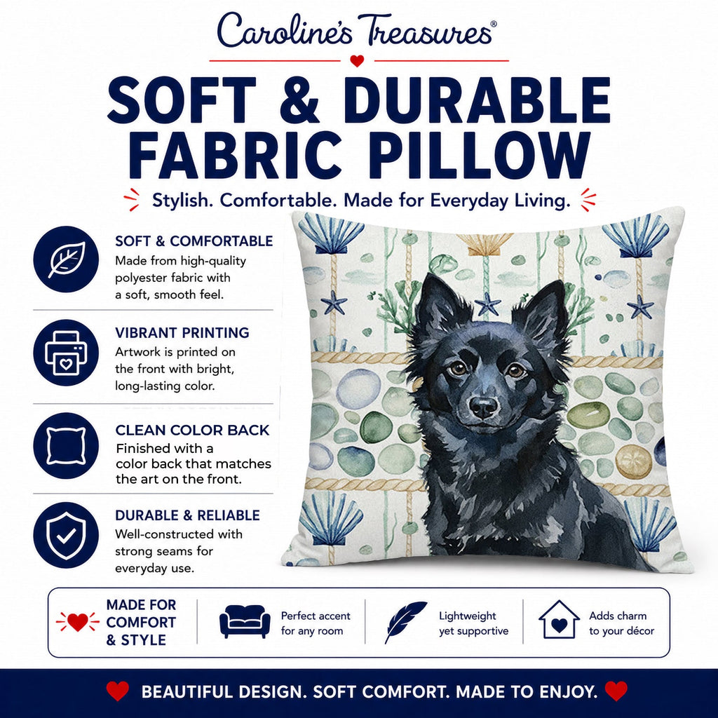 Schipperke Coastal Sea Glass Decorative Throw Pillow 18x18 Indoor Outdoor Accent Cushion, Fabric Cover with Insert for Sofa, Bed, Porch & Living Room