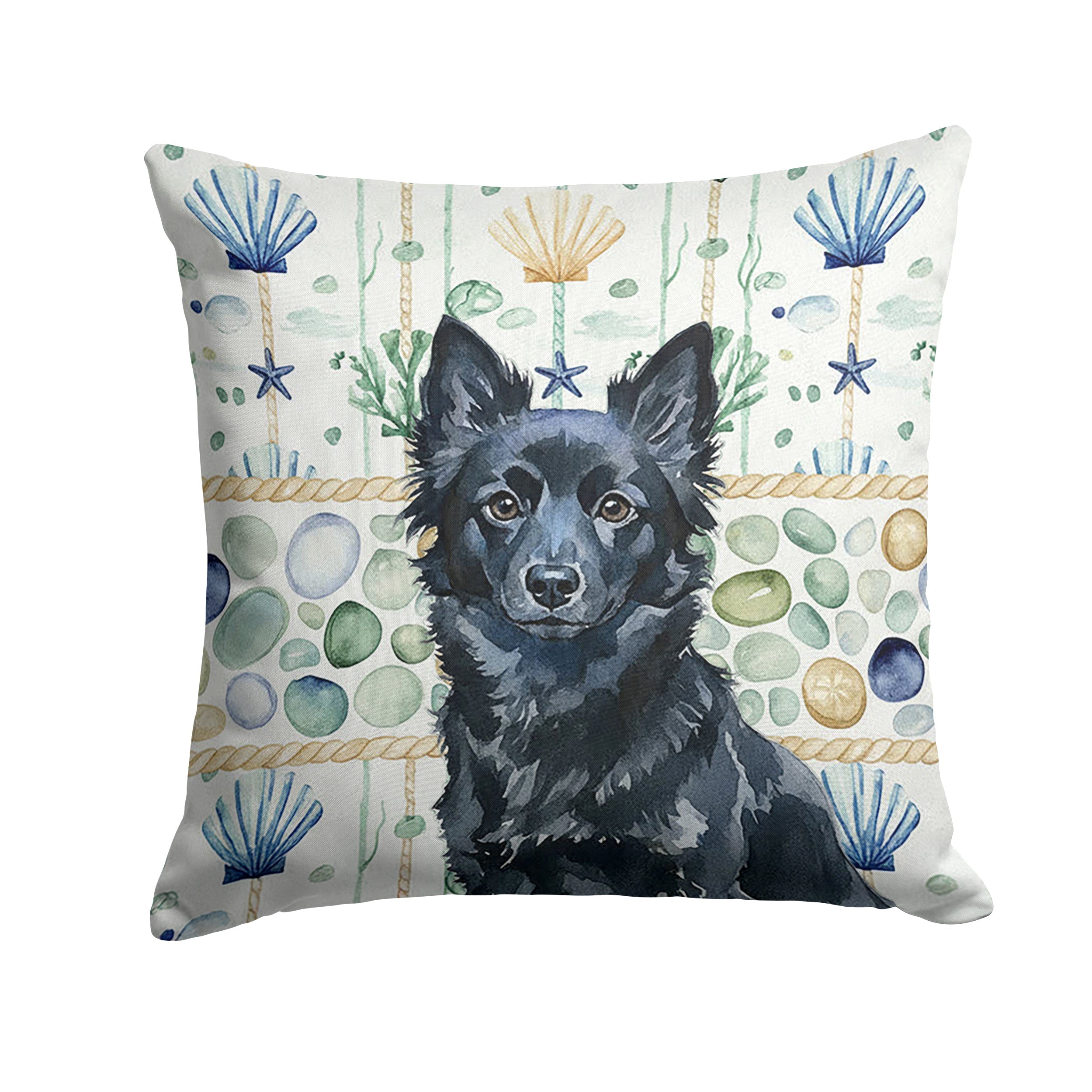 Schipperke Coastal Sea Glass Decorative Throw Pillow 18x18 Indoor Outdoor Accent Cushion, Fabric Cover with Insert for Sofa, Bed, Porch & Living Room