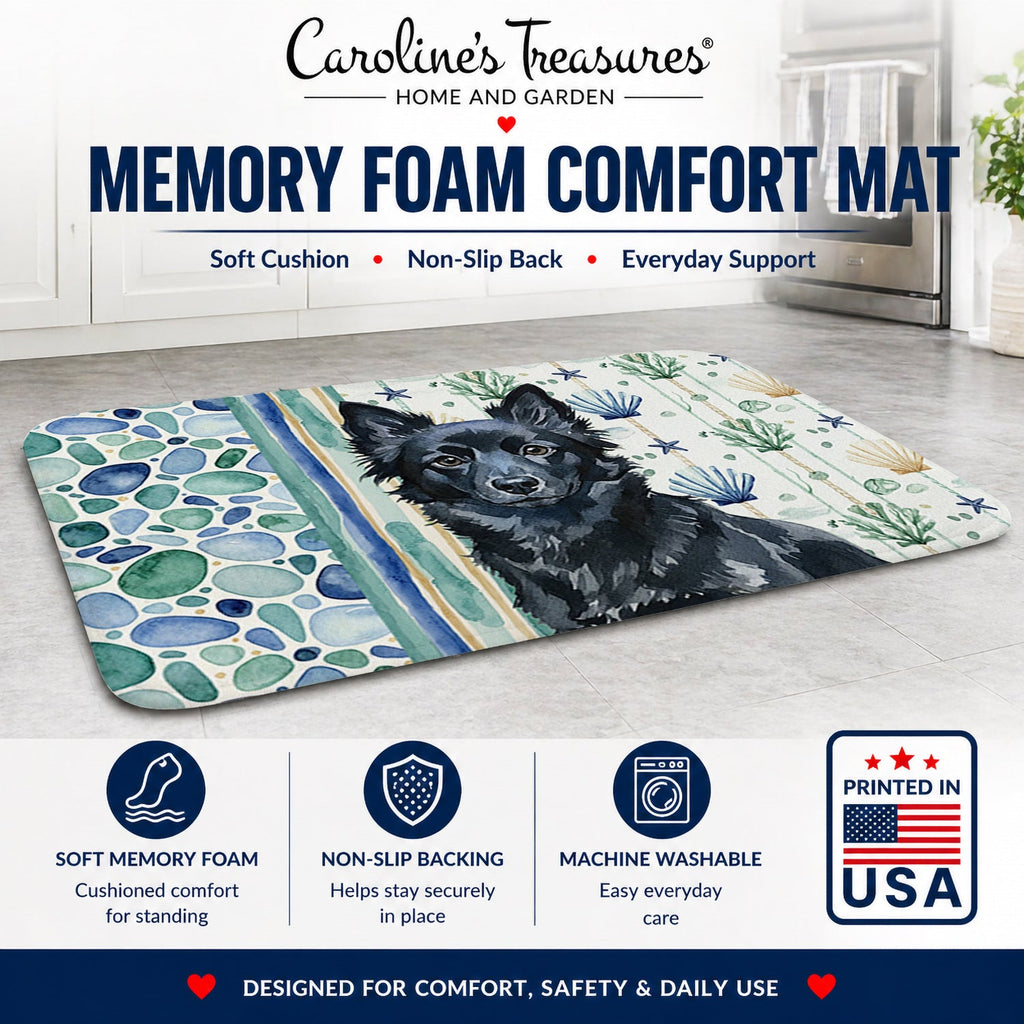 Schipperke Coastal Sea Glass Memory Foam Kitchen Mat Machine Washable Anti-Fatigue Cushion Comfort Bath or Kitchen Rug