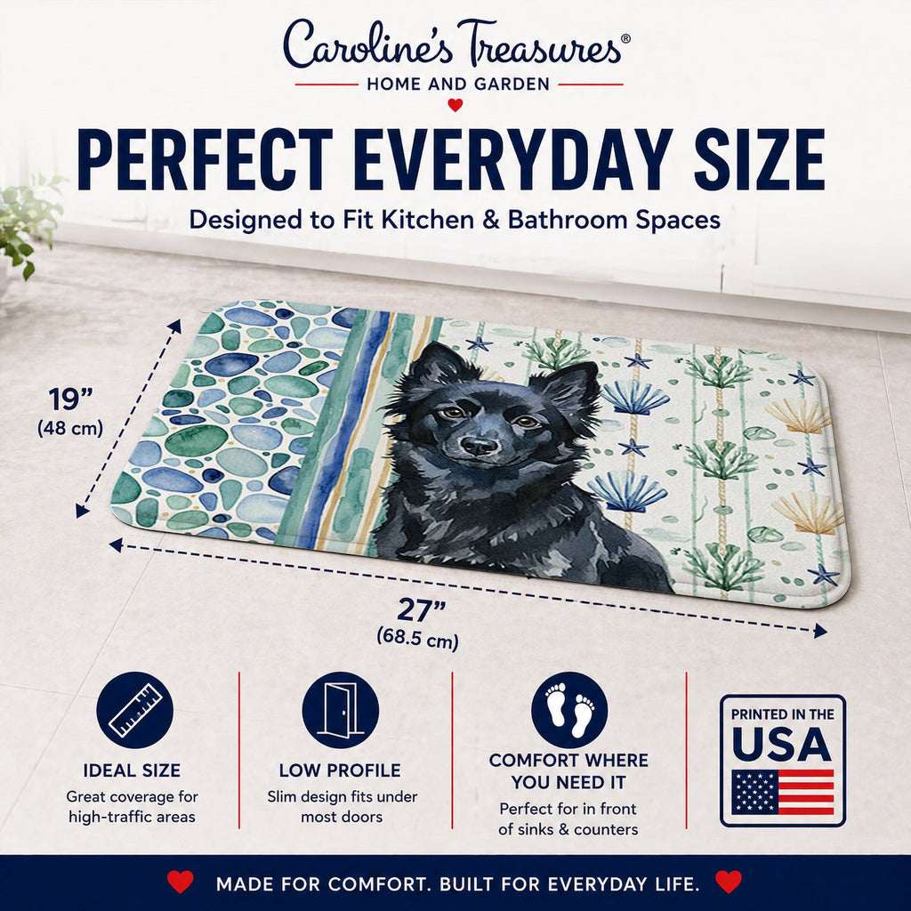 Schipperke Coastal Sea Glass Memory Foam Kitchen Mat Machine Washable Anti-Fatigue Cushion Comfort Bath or Kitchen Rug