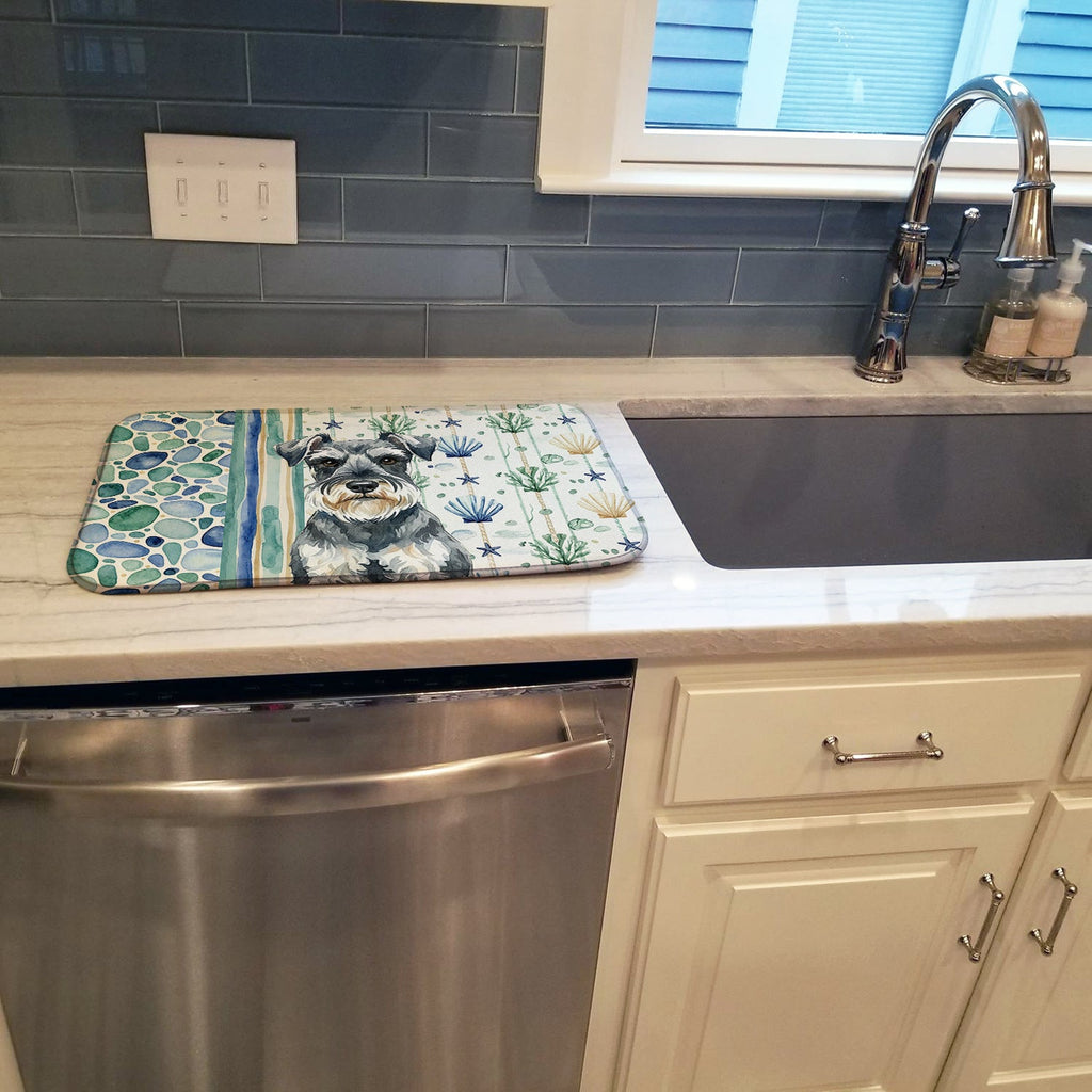 Schnauzer Coastal Sea Glass Dish Drying Mat Absorbent Dish Drying Mat Pad for Kitchen Counter Dish Drainer Mat for Countertop, 14 x 21", Multicolor