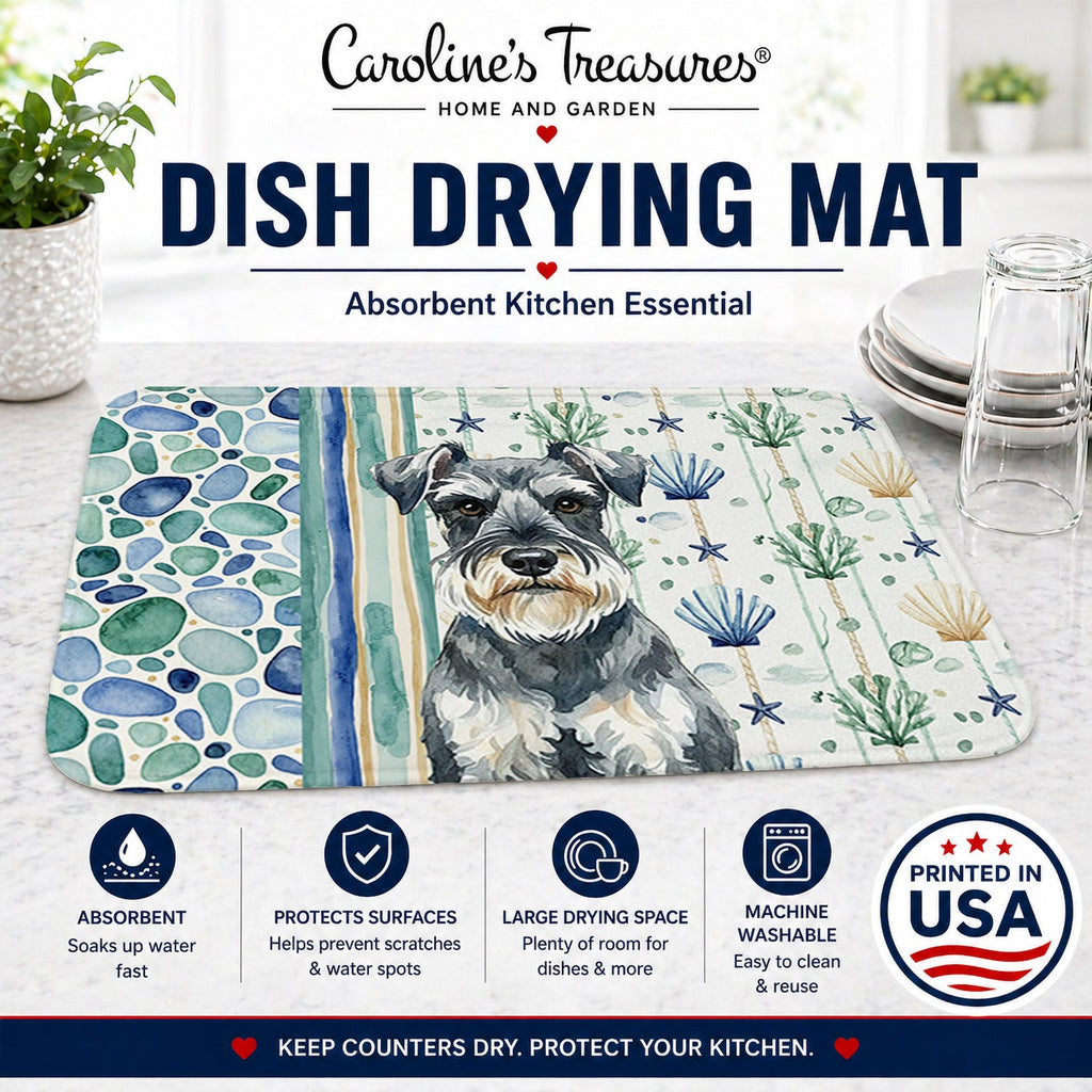 Schnauzer Coastal Sea Glass Dish Drying Mat Absorbent Dish Drying Mat Pad for Kitchen Counter Dish Drainer Mat for Countertop, 14 x 21", Multicolor