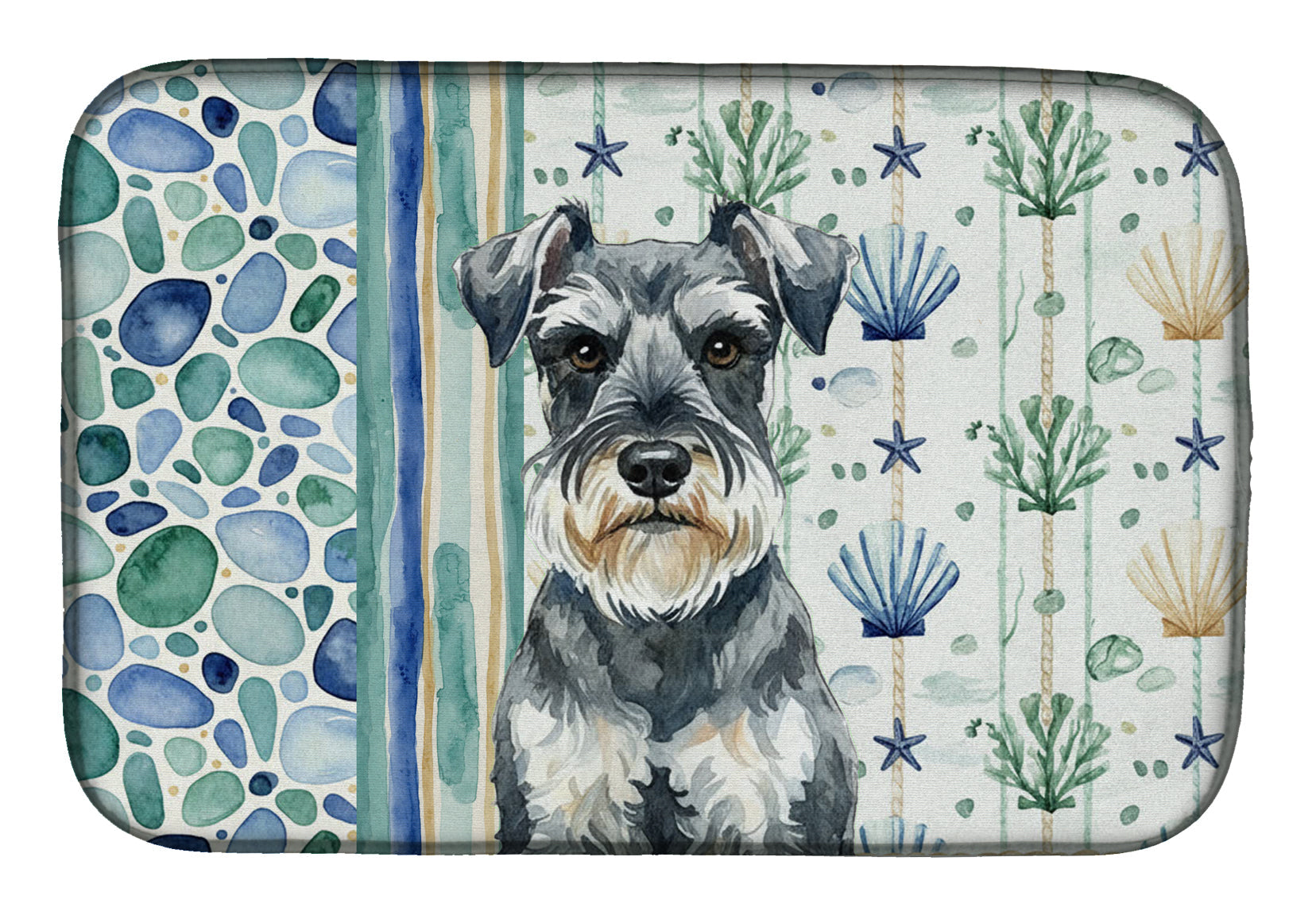 Schnauzer Coastal Sea Glass Dish Drying Mat Absorbent Dish Drying Mat Pad for Kitchen Counter Dish Drainer Mat for Countertop, 14 x 21", Multicolor
