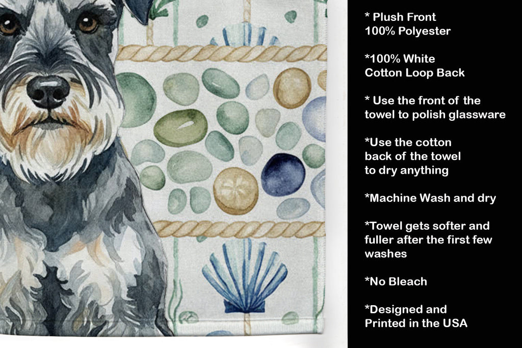Schnauzer Coastal Sea Glass Kitchen Towel Velour Plush Front and Cotton Loop Back Machine Washable