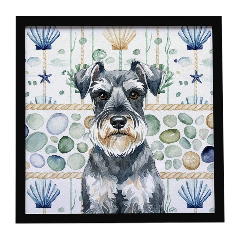Schnauzer Coastal Sea Glass Framed Metal Print Bathroom, Kitchen, Office, Home Decor Wall Art Ready to Hang, Square, 8X8