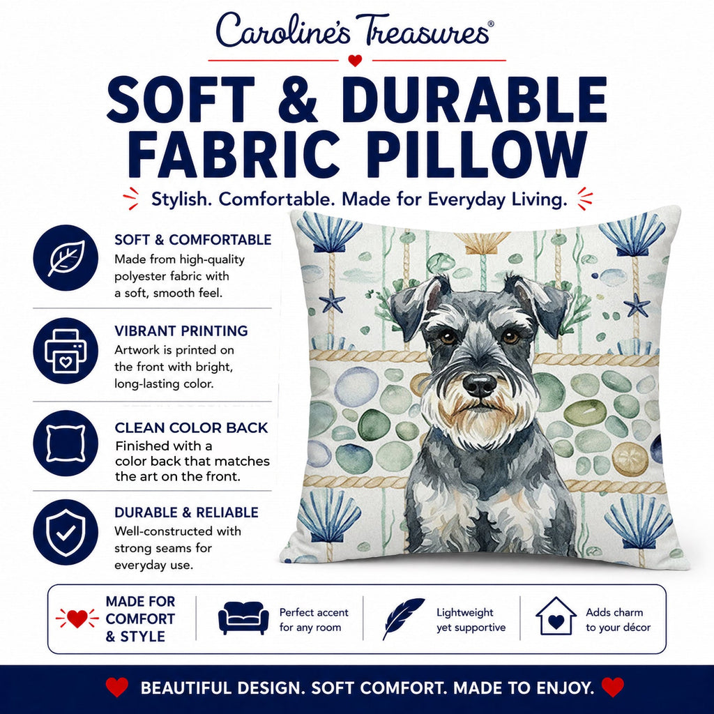 Schnauzer Coastal Sea Glass Decorative Throw Pillow 14x14 Indoor Outdoor Accent Cushion, Fabric Cover with Insert for Sofa, Bed, Porch & Living Room