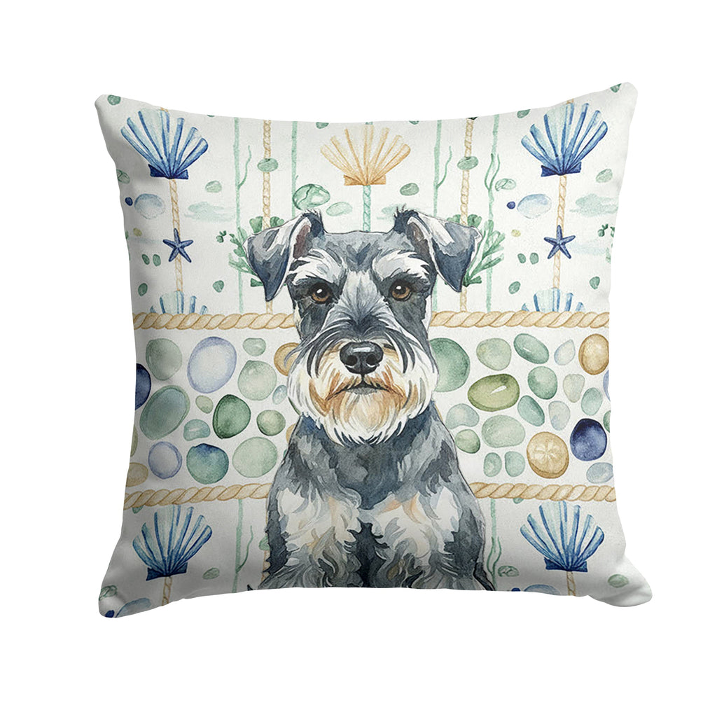 Schnauzer Coastal Sea Glass Decorative Throw Pillow 14x14 Indoor Outdoor Accent Cushion, Fabric Cover with Insert for Sofa, Bed, Porch & Living Room