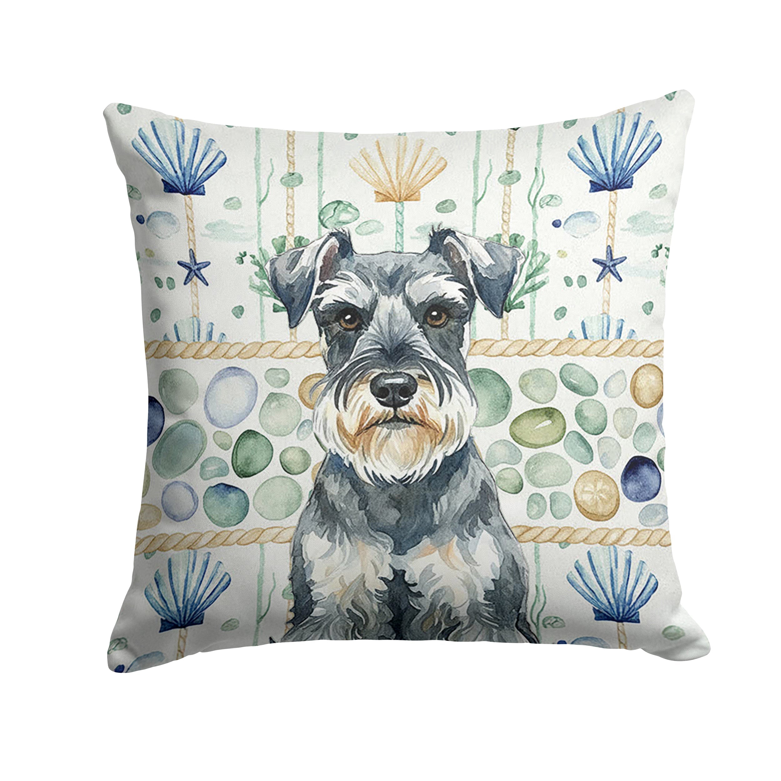 Schnauzer Coastal Sea Glass Decorative Throw Pillow 18x18 Indoor Outdoor Accent Cushion, Fabric Cover with Insert for Sofa, Bed, Porch & Living Room