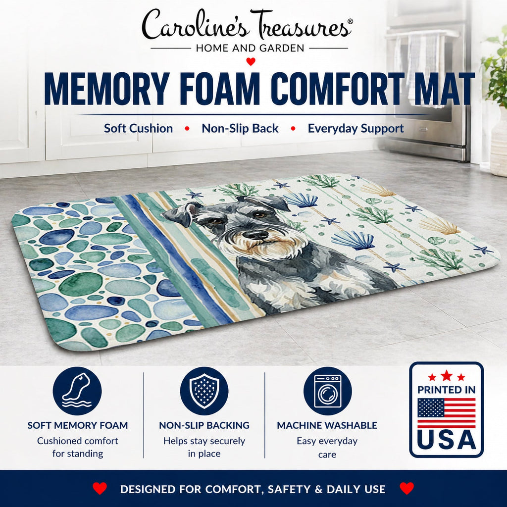 Schnauzer Coastal Sea Glass Memory Foam Kitchen Mat Machine Washable Anti-Fatigue Cushion Comfort Bath or Kitchen Rug
