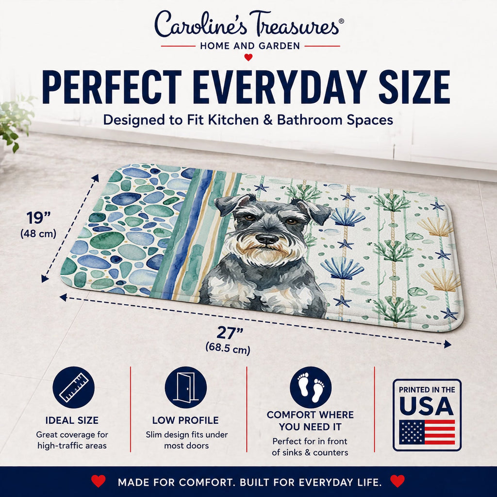 Schnauzer Coastal Sea Glass Memory Foam Kitchen Mat Machine Washable Anti-Fatigue Cushion Comfort Bath or Kitchen Rug