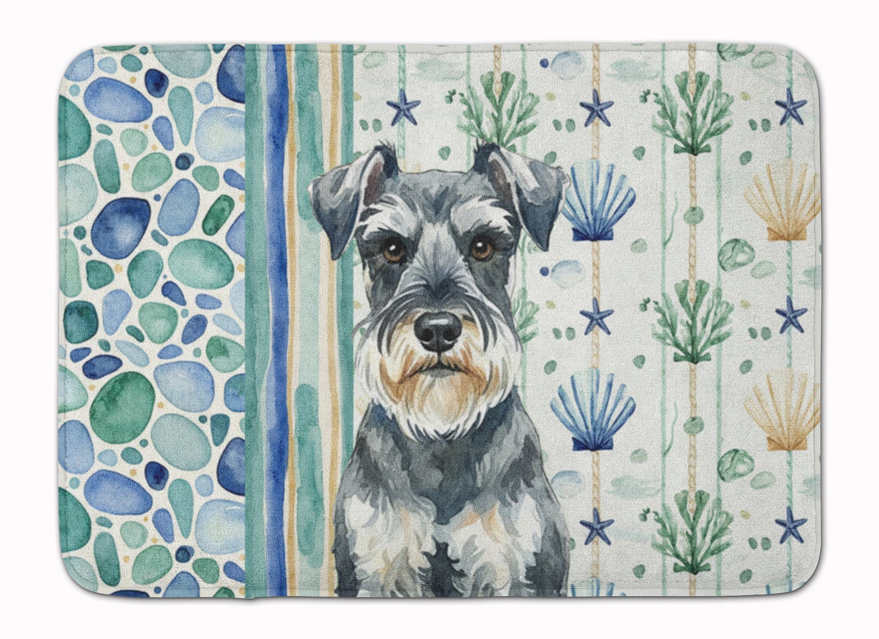 Schnauzer Coastal Sea Glass Memory Foam Kitchen Mat Machine Washable Anti-Fatigue Cushion Comfort Bath or Kitchen Rug