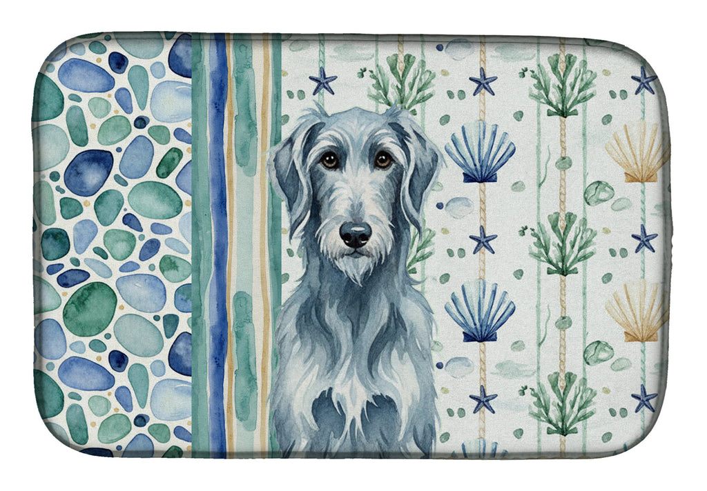 Blue-Gray Scottish Deerhound Coastal Sea Glass Dish Drying Mat Absorbent Dish Drying Mat Pad for Kitchen Counter Dish Drainer Mat for Countertop, 14 x 21", Multicolor