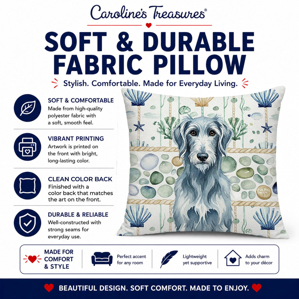 Blue-Gray Scottish Deerhound Coastal Sea Glass Decorative Throw Pillow 18x18 Indoor Outdoor Accent Cushion, Fabric Cover with Insert for Sofa, Bed, Porch & Living Room