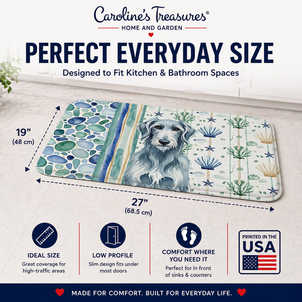 Blue-Gray Scottish Deerhound Coastal Sea Glass Memory Foam Kitchen Mat Machine Washable Anti-Fatigue Cushion Comfort Bath or Kitchen Rug