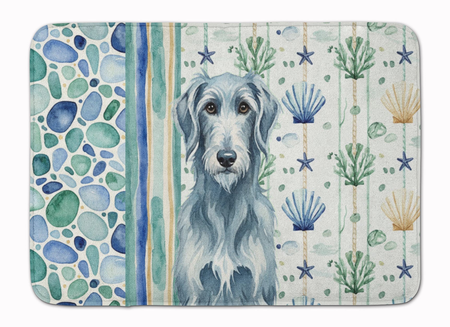 Blue-Gray Scottish Deerhound Coastal Sea Glass Memory Foam Kitchen Mat Machine Washable Anti-Fatigue Cushion Comfort Bath or Kitchen Rug