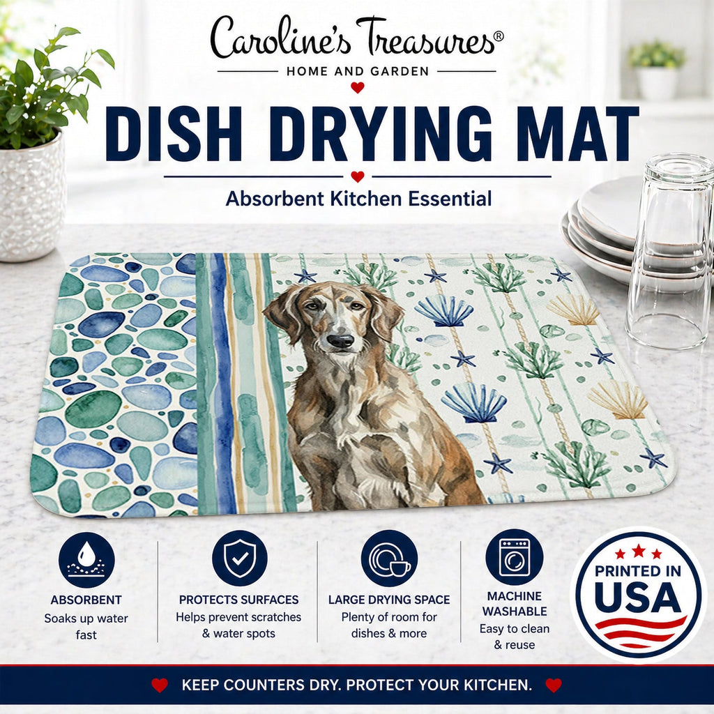 Brindle Scottish Deerhound Coastal Sea Glass Dish Drying Mat Absorbent Dish Drying Mat Pad for Kitchen Counter Dish Drainer Mat for Countertop, 14 x 21", Multicolor