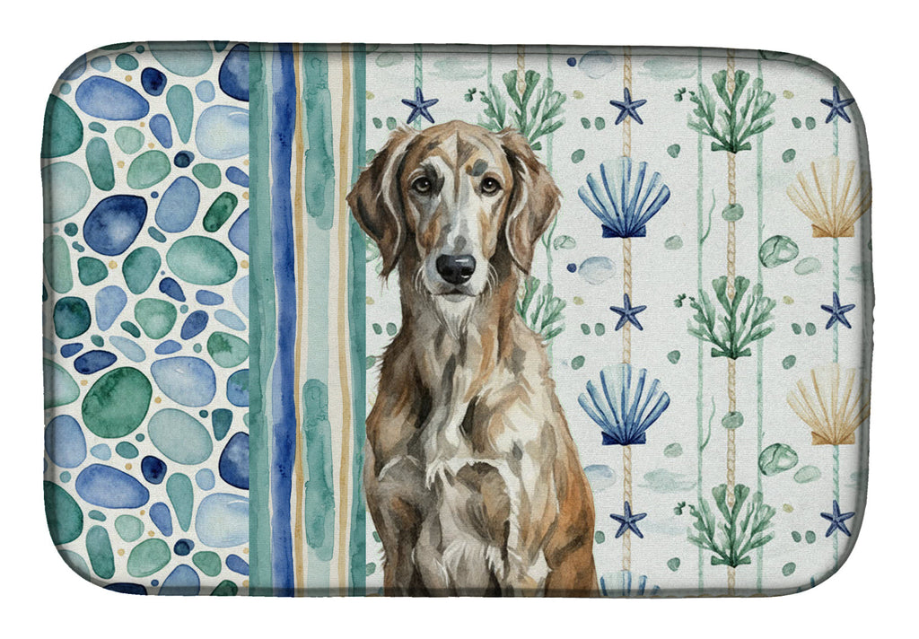 Brindle Scottish Deerhound Coastal Sea Glass Dish Drying Mat Absorbent Dish Drying Mat Pad for Kitchen Counter Dish Drainer Mat for Countertop, 14 x 21", Multicolor