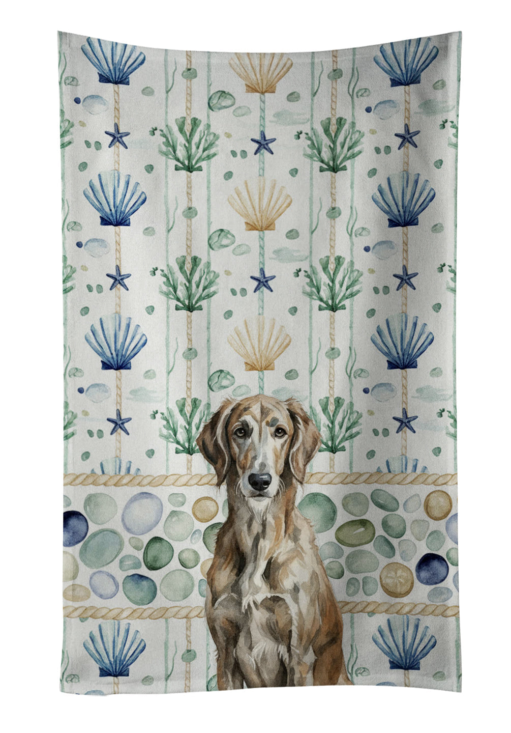 Brindle Scottish Deerhound Coastal Sea Glass Kitchen Towel Velour Plush Front and Cotton Loop Back Machine Washable