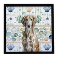 Brindle Scottish Deerhound Coastal Sea Glass Framed Metal Print Bathroom, Kitchen, Office, Home Decor Wall Art Ready to Hang, Square, 8X8