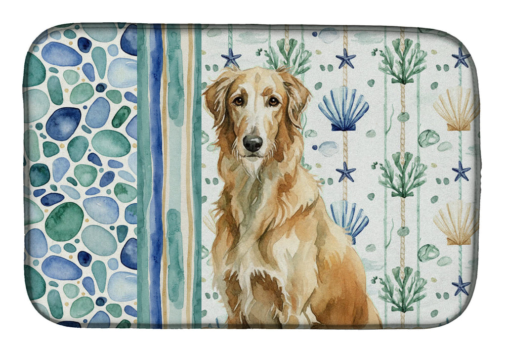 Wheaten Scottish Deerhound Coastal Sea Glass Dish Drying Mat Absorbent Dish Drying Mat Pad for Kitchen Counter Dish Drainer Mat for Countertop, 14 x 21", Multicolor