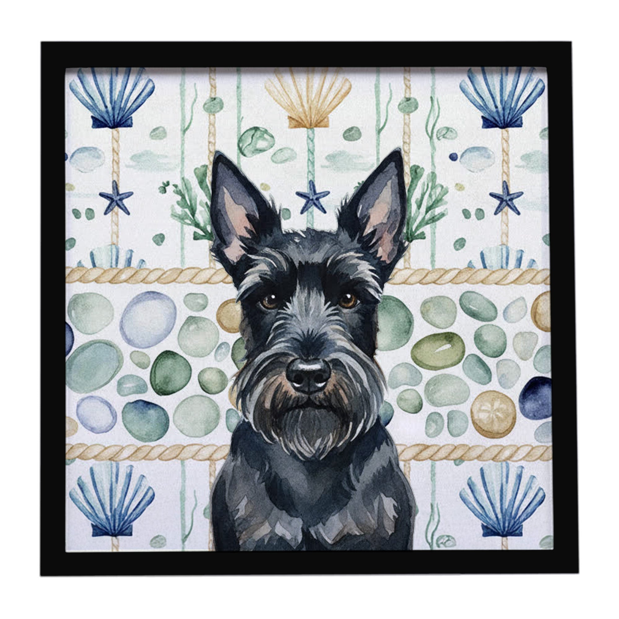 Scottish Terrier Coastal Sea Glass Framed Metal Print Bathroom, Kitchen, Office, Home Decor Wall Art Ready to Hang, Square, 8X8