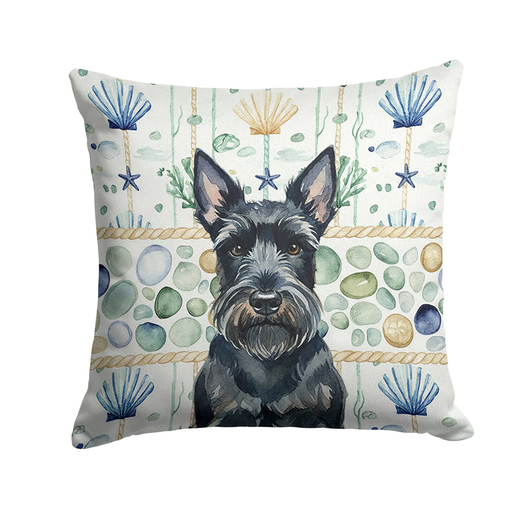 Scottish Terrier Coastal Sea Glass Decorative Throw Pillow 14x14 Indoor Outdoor Accent Cushion, Fabric Cover with Insert for Sofa, Bed, Porch & Living Room