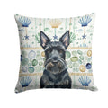 Scottish Terrier Coastal Sea Glass Decorative Throw Pillow 14x14 Indoor Outdoor Accent Cushion, Fabric Cover with Insert for Sofa, Bed, Porch & Living Room