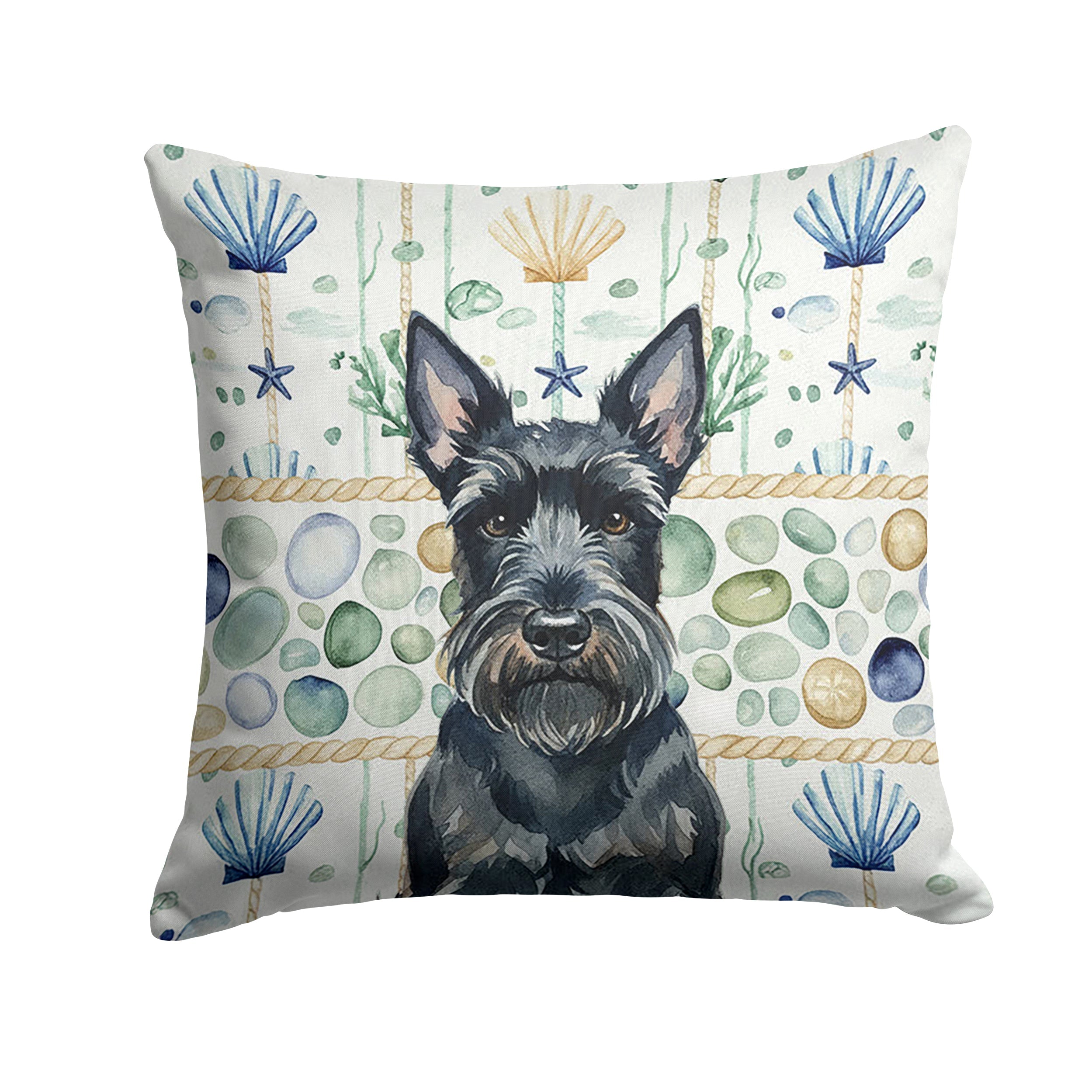 Scottish Terrier Coastal Sea Glass Decorative Throw Pillow 18x18 Indoor Outdoor Accent Cushion, Fabric Cover with Insert for Sofa, Bed, Porch & Living Room