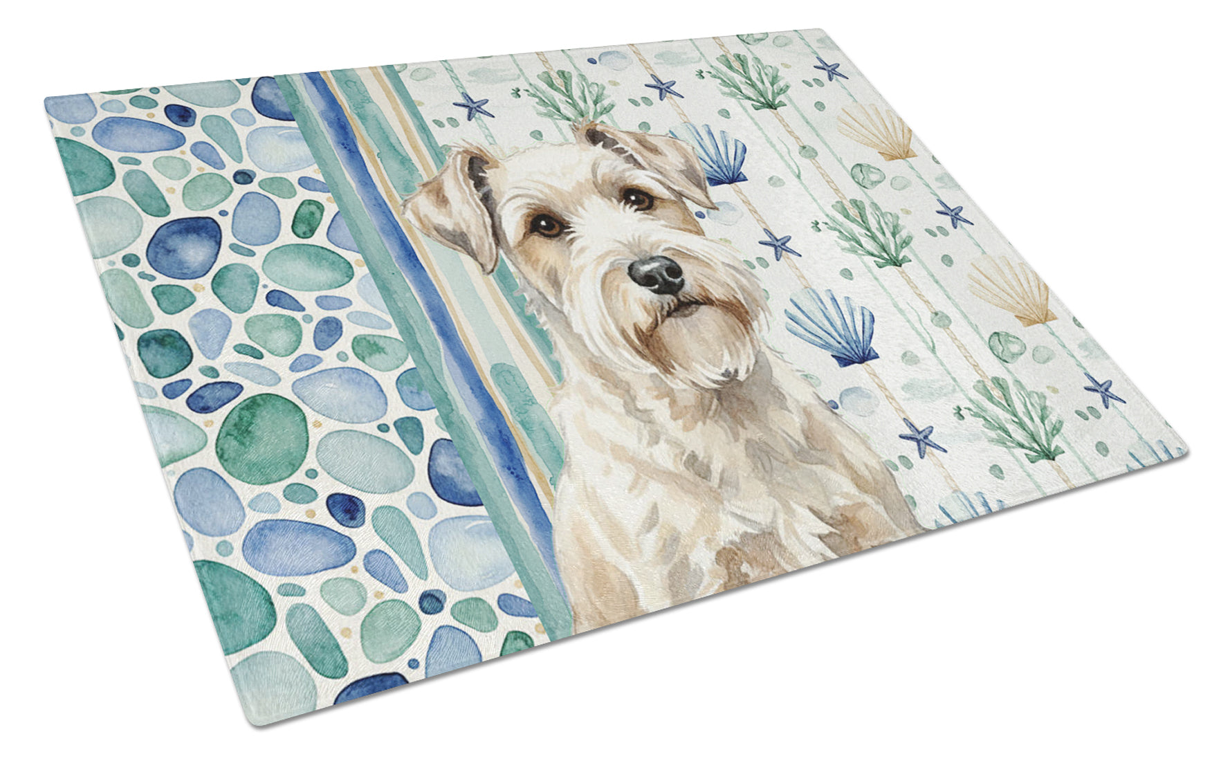 Sealyham Terrier Coastal Sea Glass Cutting Board Tempered Glass Kitchen Cutting Surface, Heat Resistant Chopping, Non-Slip Feet, Food Prep & Serving