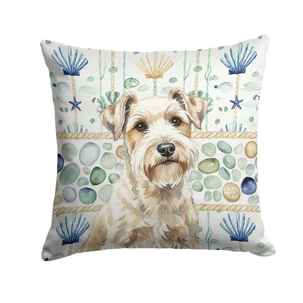 Sealyham Terrier Coastal Sea Glass Decorative Throw Pillow 14x14 Indoor Outdoor Accent Cushion, Fabric Cover with Insert for Sofa, Bed, Porch & Living Room