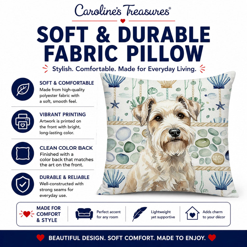 Sealyham Terrier Coastal Sea Glass Decorative Throw Pillow 18x18 Indoor Outdoor Accent Cushion, Fabric Cover with Insert for Sofa, Bed, Porch & Living Room