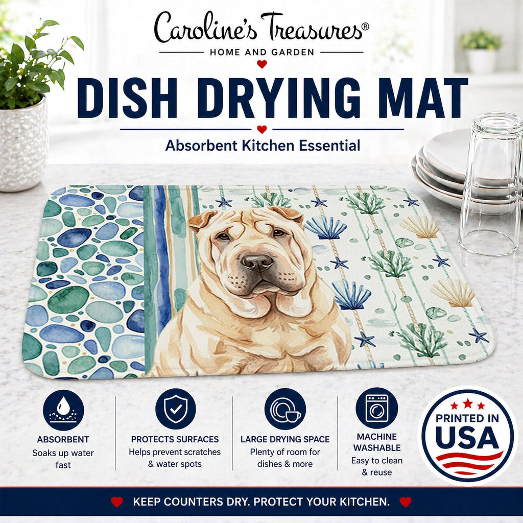 Shar Pei Coastal Sea Glass Dish Drying Mat Absorbent Dish Drying Mat Pad for Kitchen Counter Dish Drainer Mat for Countertop, 14 x 21", Multicolor