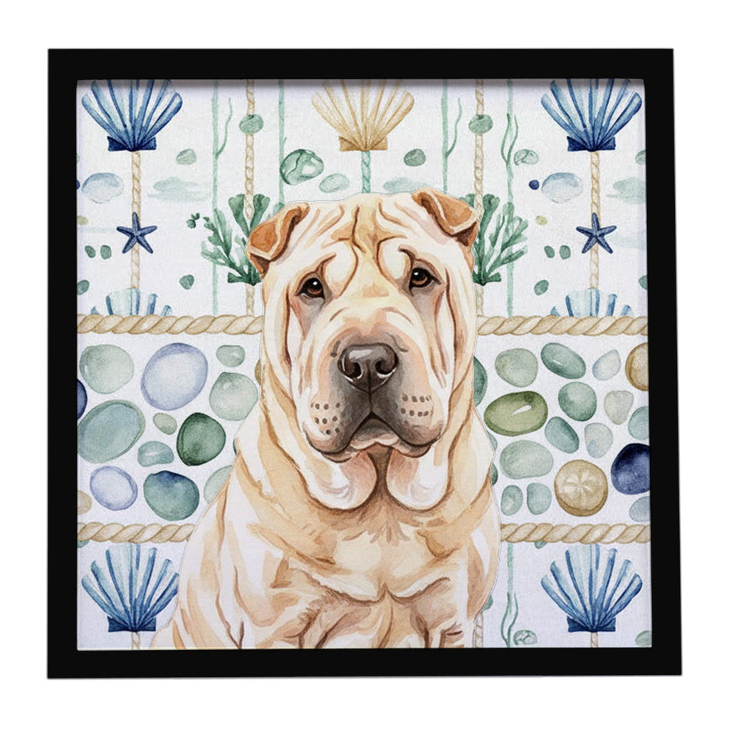 Shar Pei Coastal Sea Glass Framed Metal Print Bathroom, Kitchen, Office, Home Decor Wall Art Ready to Hang, Square, 8X8