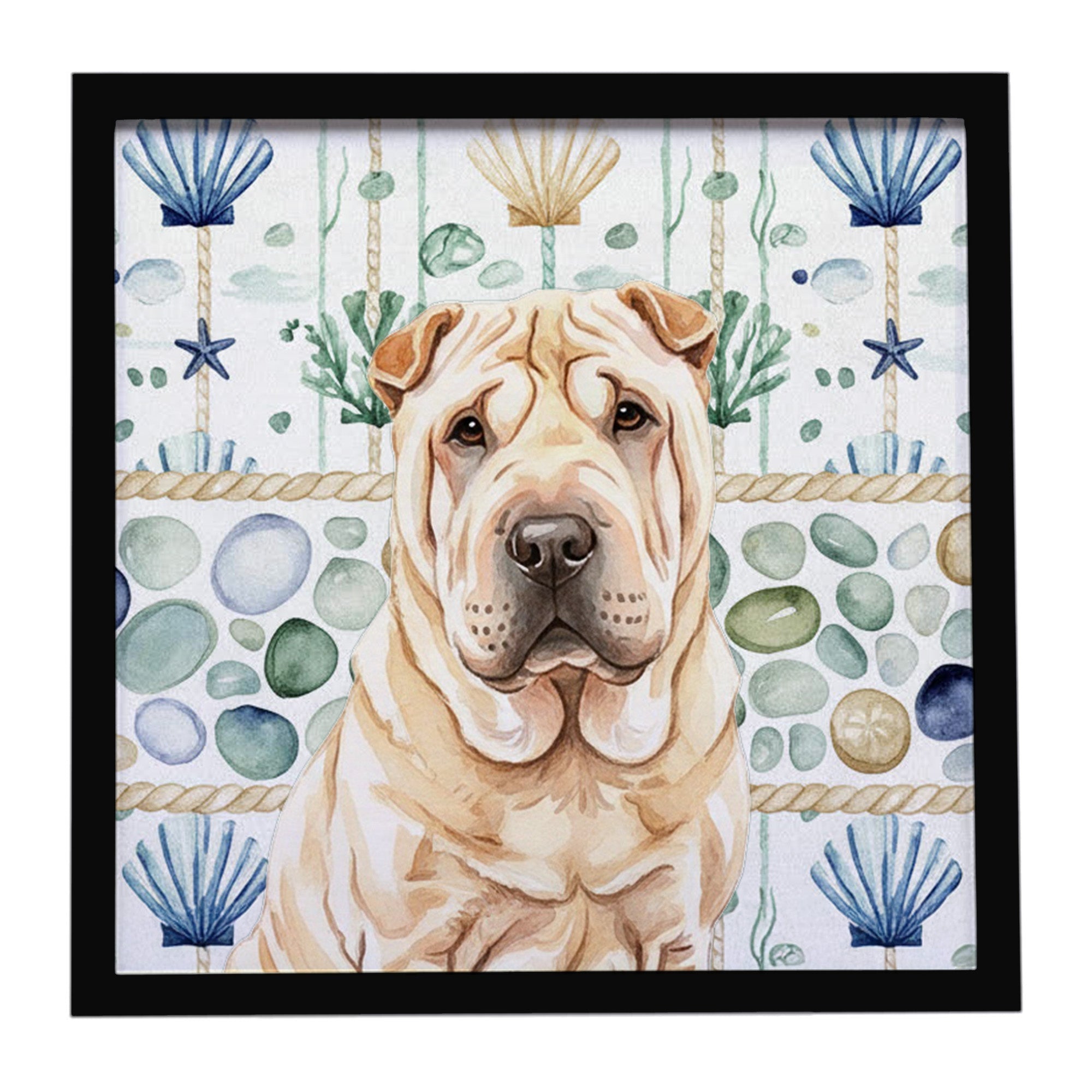 Shar Pei Coastal Sea Glass Framed Metal Print Bathroom, Kitchen, Office, Home Decor Wall Art Ready to Hang, Square, 8X8