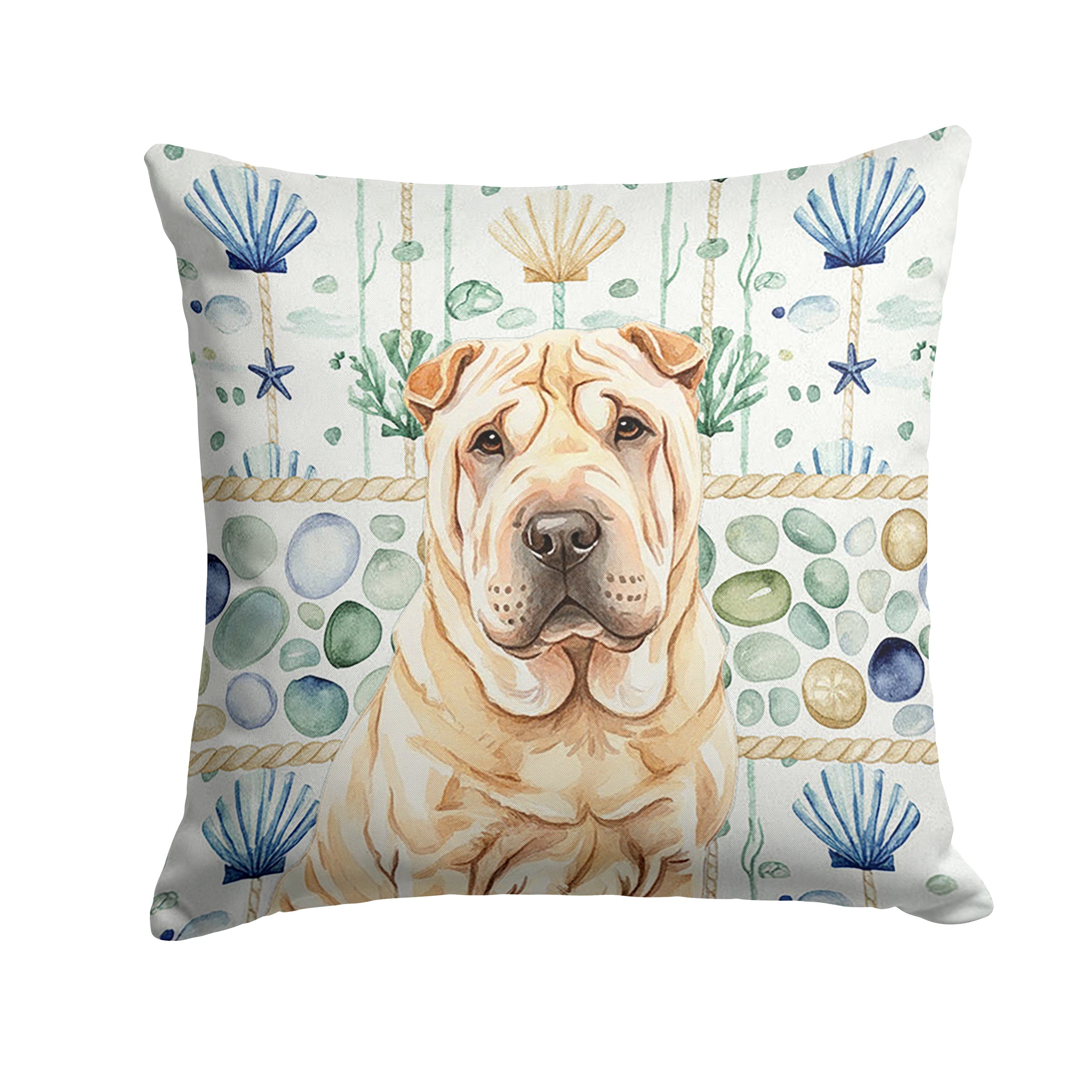Shar Pei Coastal Sea Glass Decorative Throw Pillow 18x18 Indoor Outdoor Accent Cushion, Fabric Cover with Insert for Sofa, Bed, Porch & Living Room