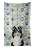 Tricolor Sheltie Coastal Sea Glass Kitchen Towel Velour Plush Front and Cotton Loop Back Machine Washable