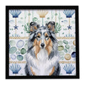 Blue Merle Sheltie Coastal Sea Glass Framed Metal Print Bathroom, Kitchen, Office, Home Decor Wall Art Ready to Hang, Square, 8X8