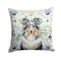 Blue Merle Sheltie Coastal Sea Glass Decorative Throw Pillow 18x18 Indoor Outdoor Accent Cushion, Fabric Cover with Insert for Sofa, Bed, Porch & Living Room