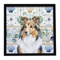 Sable Sheltie Coastal Sea Glass Framed Metal Print Bathroom, Kitchen, Office, Home Decor Wall Art Ready to Hang, Square, 8X8